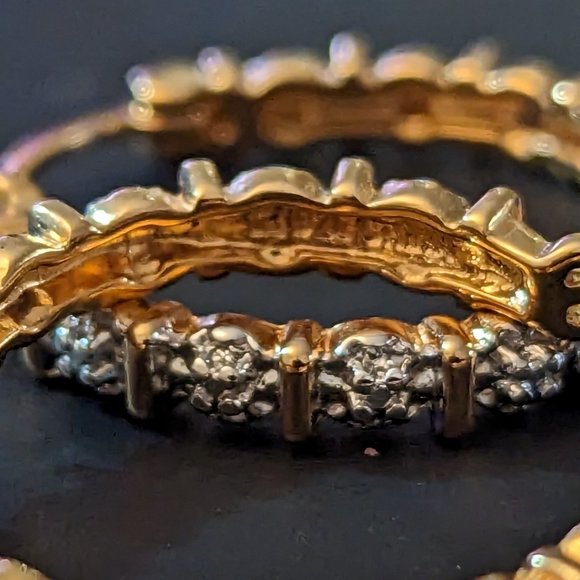 Genuine diamond accents in 18k yellow gold over sterling silver hoops - Picture 6 of 9